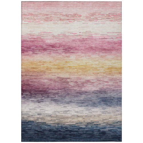 9' X 12' Blush And Pink Striped Washable Indoor Outdoor Area Rug