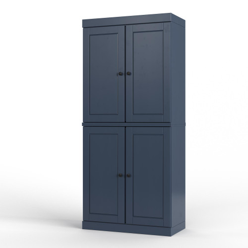 32" French Blue Solid Wood Free Standing Four Door Linen Cabinet