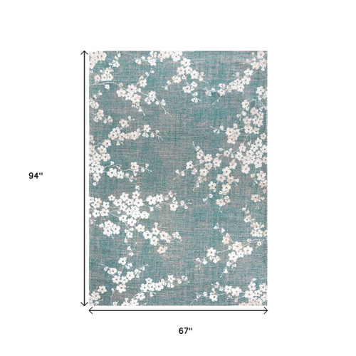 6' X 8' Blue And White Oriental Washable Area Rug With UV Protection
