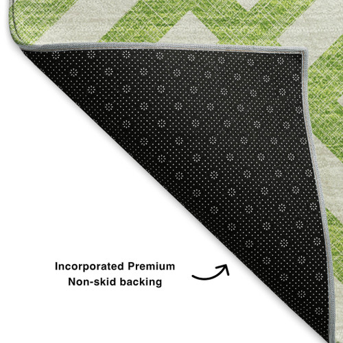 8' X 10' Lime Green And Ivory Geometric Washable Area Rug With UV Protection