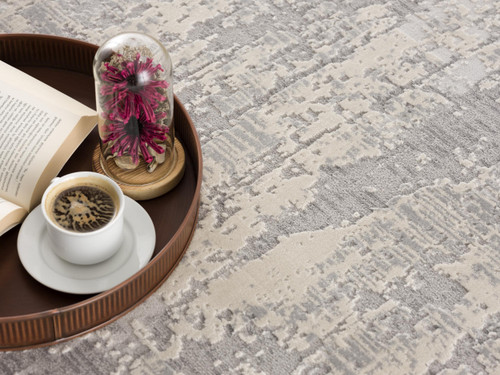 7' X 10' Gray And Beige Abstract Area Rug