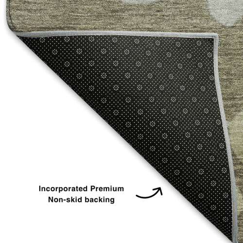 8' X 10' Khaki And Gray Floral Washable Area Rug With UV Protection