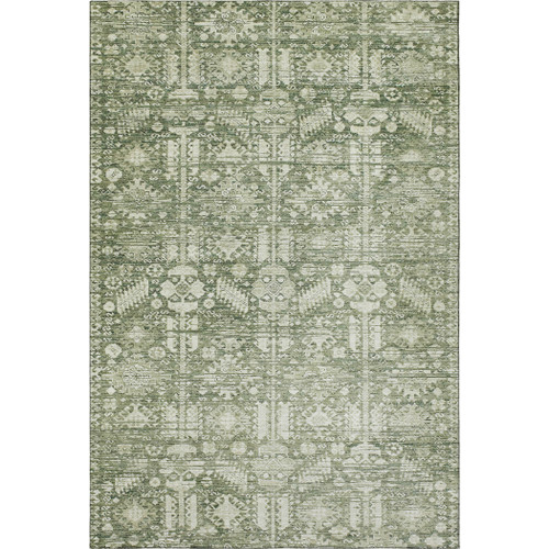 9' X 12' Artichoke Green And Ivory Oriental Washable Area Rug With UV Protection