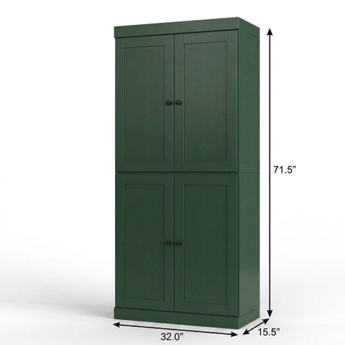 32" Green Solid Wood Free Standing Four Door Linen Cabinet