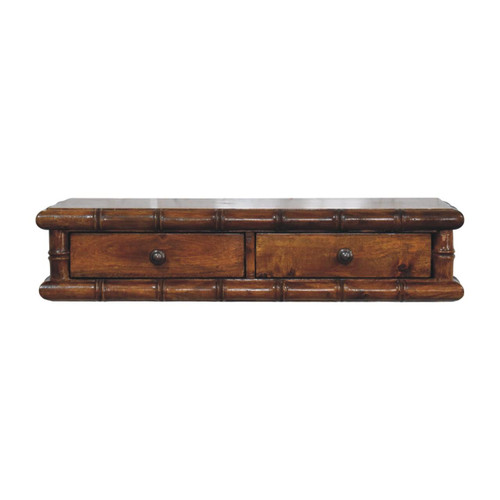 32" Brown Solid Wood Floating Wall Mount Console Table With Two Drawers