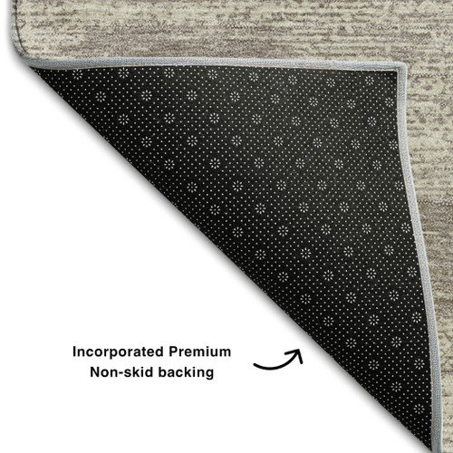 10' X 14' Taupe And Beige Striped Washable Area Rug With UV Protection