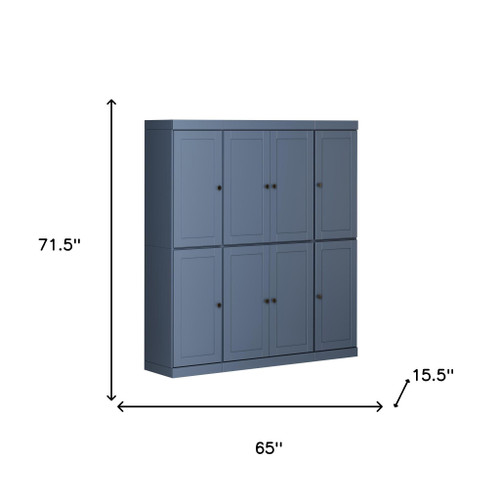 72" French Blue Solid Wood 8 Two Drawer Pantry Or Storage Closet