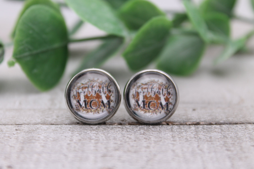 Football Mom on Leopard || Glass Stud Earrings || Hypoallergenic