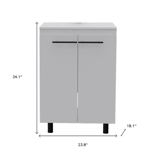 24" White Wood Freestanding Bathroom Vanity With Sink And Medicine Cabinet