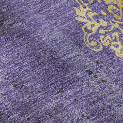3' X 5' Purple And Gold Floral Washable Area Rug With UV Protection