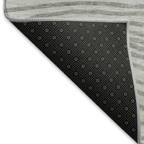 8' Gray And Ivory Round Striped Washable Indoor Outdoor Area Rug