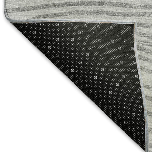 8' Gray And Ivory Round Striped Washable Indoor Outdoor Area Rug