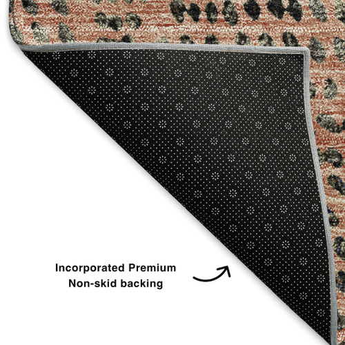 9' X 12' Salmon And Charcoal Diamond Washable Area Rug With UV Protection
