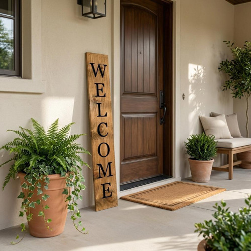 47" Black And Natural Solid Wood Welcome Porch Sign