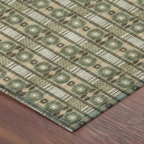 9' X 12' Olive Green And Green Striped Washable Indoor Outdoor Area Rug