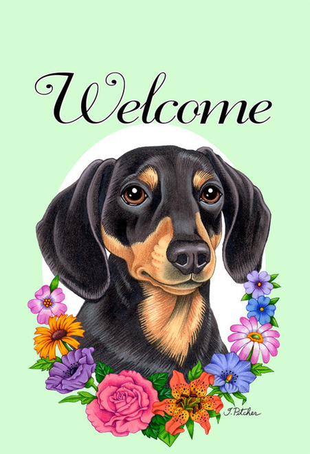 Dachshund  B/T - Best of Breed Welcome Flowers Garden Flag 