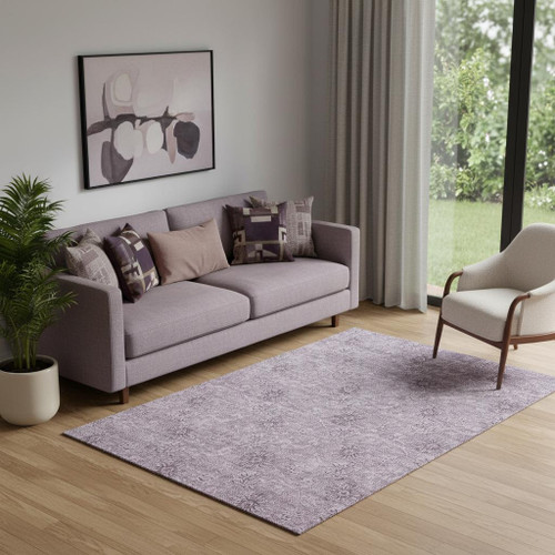 5' X 8' Plum And Ivory Floral Washable Area Rug With UV Protection