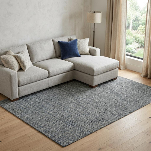 8' X 10' Blue Dark Blue Black And Ivory Wool Checkered Hand Tufted Area Rug