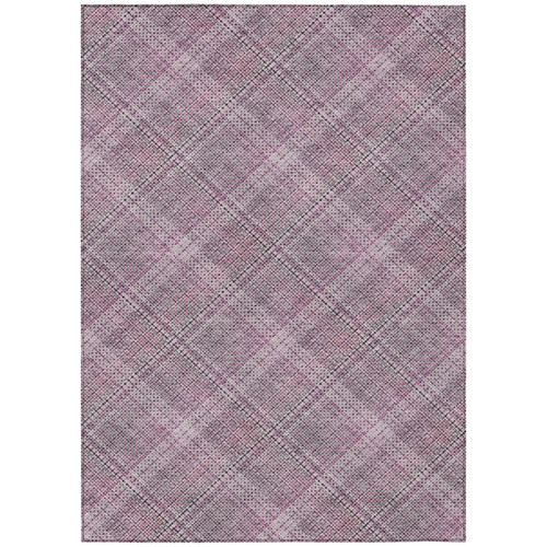 9' X 12' Pink And Blush Plaid Washable Indoor Outdoor Area Rug