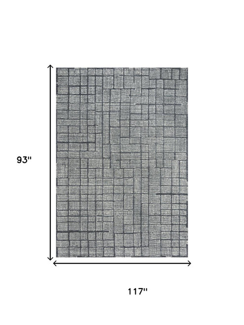 8' X 10' Charcoal And Ivory Wool Geometric Hand Tufted Area Rug