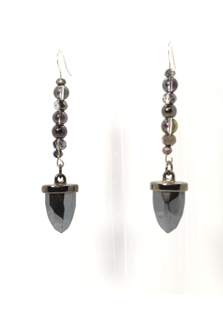 Hematite Drop and Glass Earrings