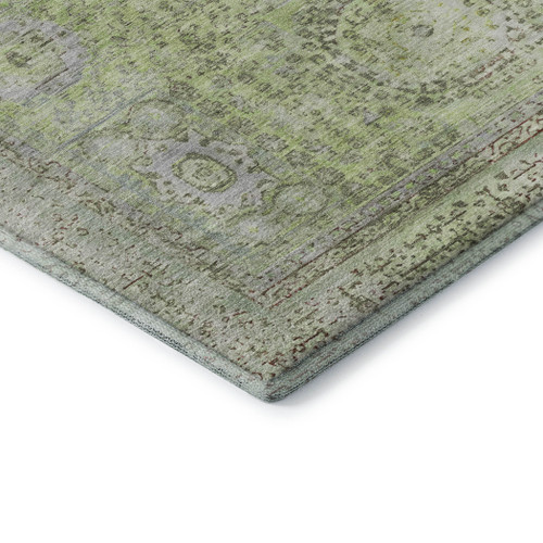 9' X 12' Artichoke Green And Gray Oriental Washable Area Rug With UV Protection