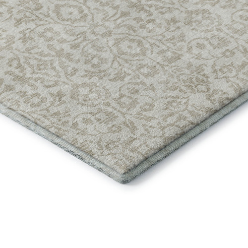 10' X 14' Ivory And Beige Damask Washable Area Rug With UV Protection