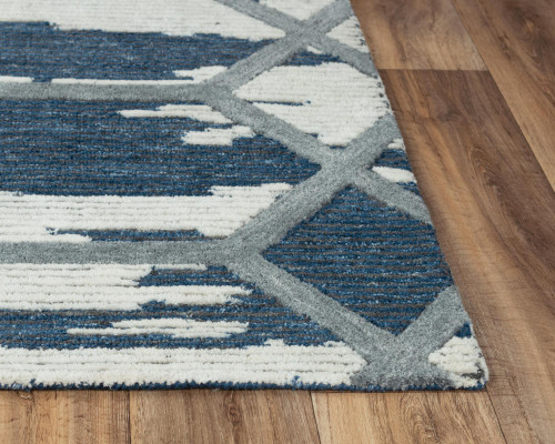 8' X 10' Blue And Ivory Geometric Hand Tufted Area Rug