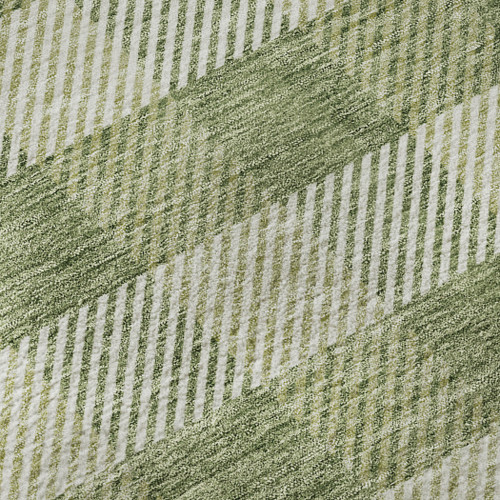8' Green And Ivory Plaid Washable Round Rug With UV Protection