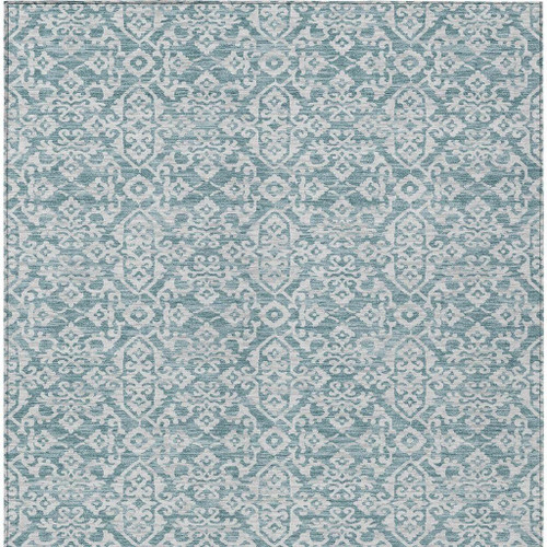 10' X 14' Teal Blue And Brown Oriental Washable Indoor Outdoor Area Rug