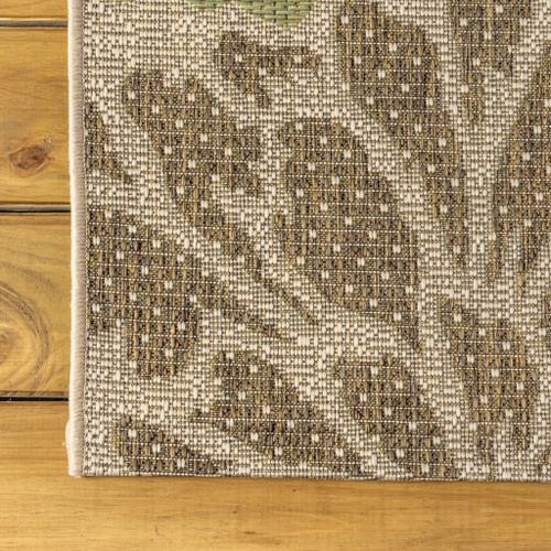 8' Sage And Brown Round Floral Indoor Outdoor Area Rug