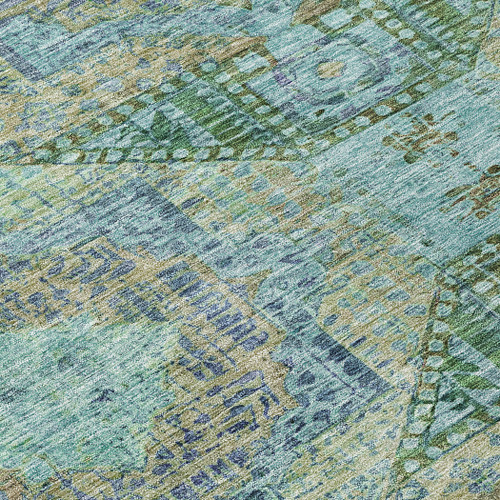 10' X 14' Green And Pale Aqua Moroccan Washable Indoor Outdoor Area Rug
