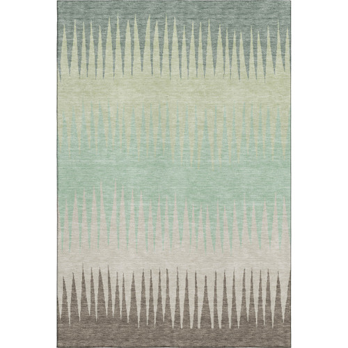 10' X 14' Artichoke Green Beige And Brown Striped Washable Area Rug With UV Protection