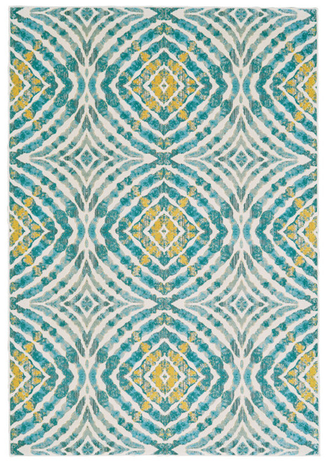 10' X 14' Blue Ivory and Yellow Abstract Power Loom Area Rug