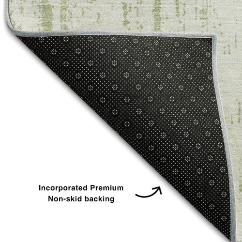 10' X 14' Artichoke Green And Ivory Striped Washable Area Rug With UV Protection