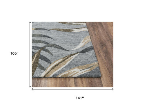 9' X 12' Gray Mauve And Ivory Floral Hand Tufted Area Rug