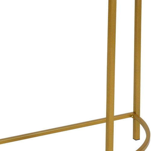 29" Clear and Gold Glass and Iron Half Circle Three Leg Console Table
