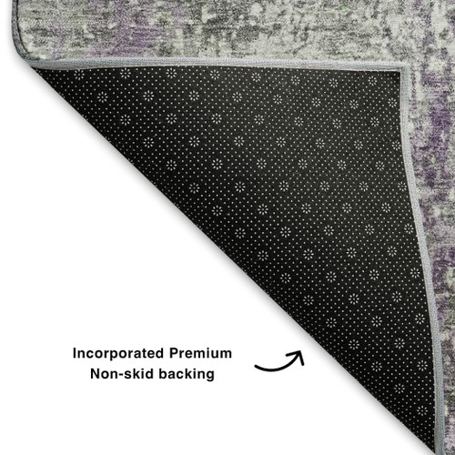 9' X 12' Plum And Ivory Abstract Washable Area Rug With UV Protection