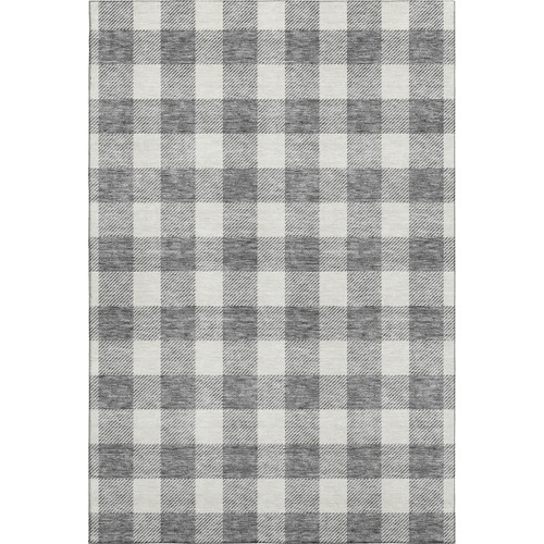 10' X 14' Gray And Ivory Plaid Washable Area Rug With UV Protection