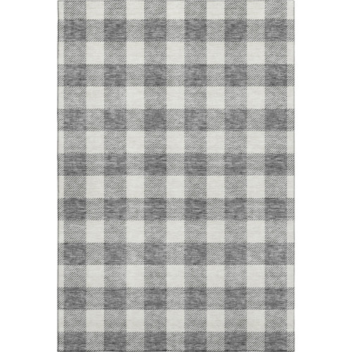 10' X 14' Gray And Ivory Plaid Washable Area Rug With UV Protection