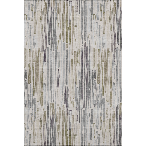 10' X 14' Beige Tan And Silver Striped Washable Area Rug With UV Protection