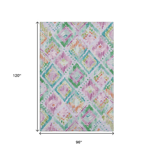 8' Lavender Teal And Orange Geometric Washable Area Rug With UV Protection