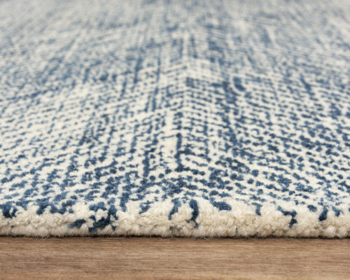 8' X 10' Navy Blue And Ivory Wool Chevron Hand Tufted Area Rug