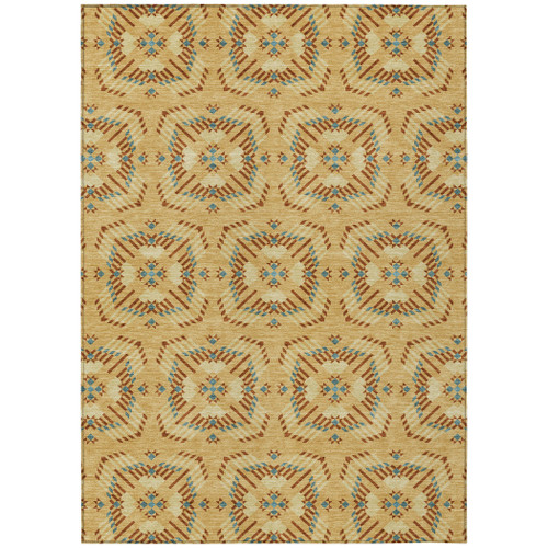 3' X 5' Gold And Wheat Geometric Washable Indoor Outdoor Area Rug