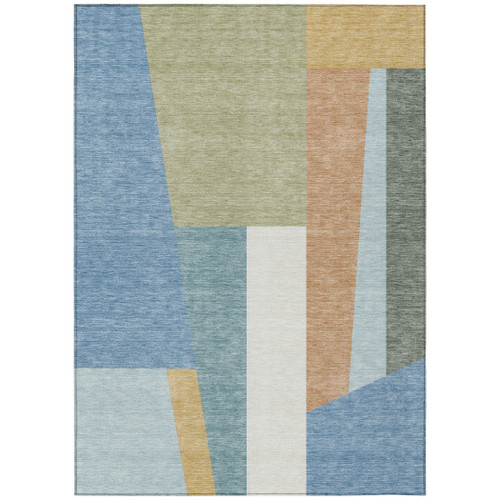 10' X 14' Blue And Teal Blue Geometric Washable Indoor Outdoor Area Rug