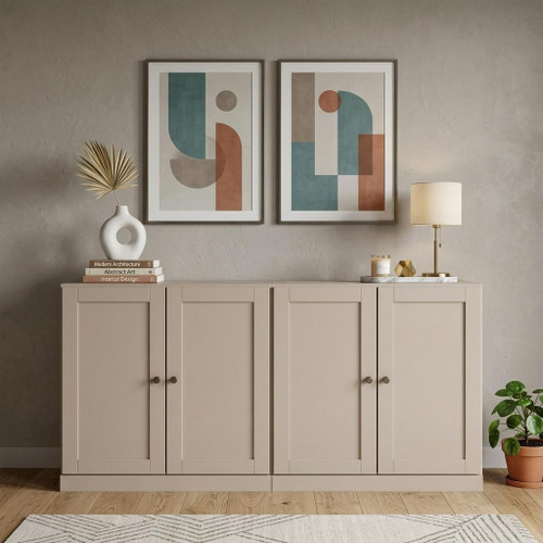 64" Beige Solid Wood Four Drawer Sideboard With Four Doors