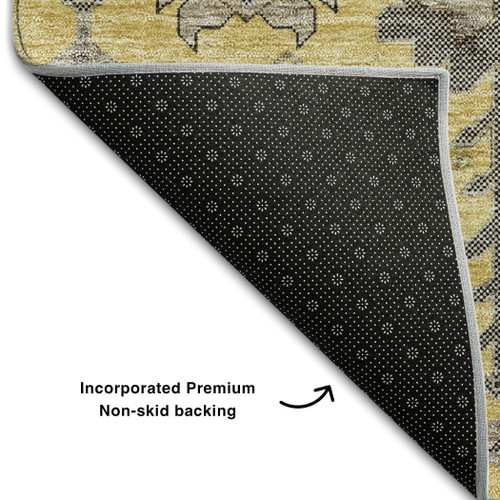 9' X 12' Amber Gray And Charcoal Oriental Washable Area Rug With UV Protection