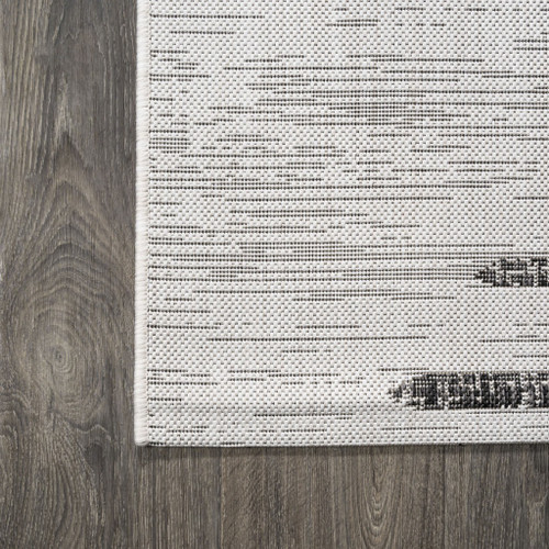 9' Ivory And Black Round Striped Indoor Outdoor Area Rug