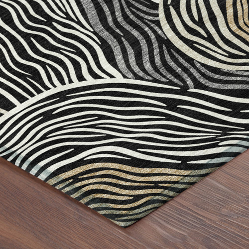 8' X 10' Black And Ivory Ikat Washable Indoor Outdoor Area Rug