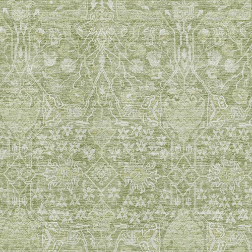 3' X 5' Artichoke Green And Beige Floral Washable Area Rug With UV Protection